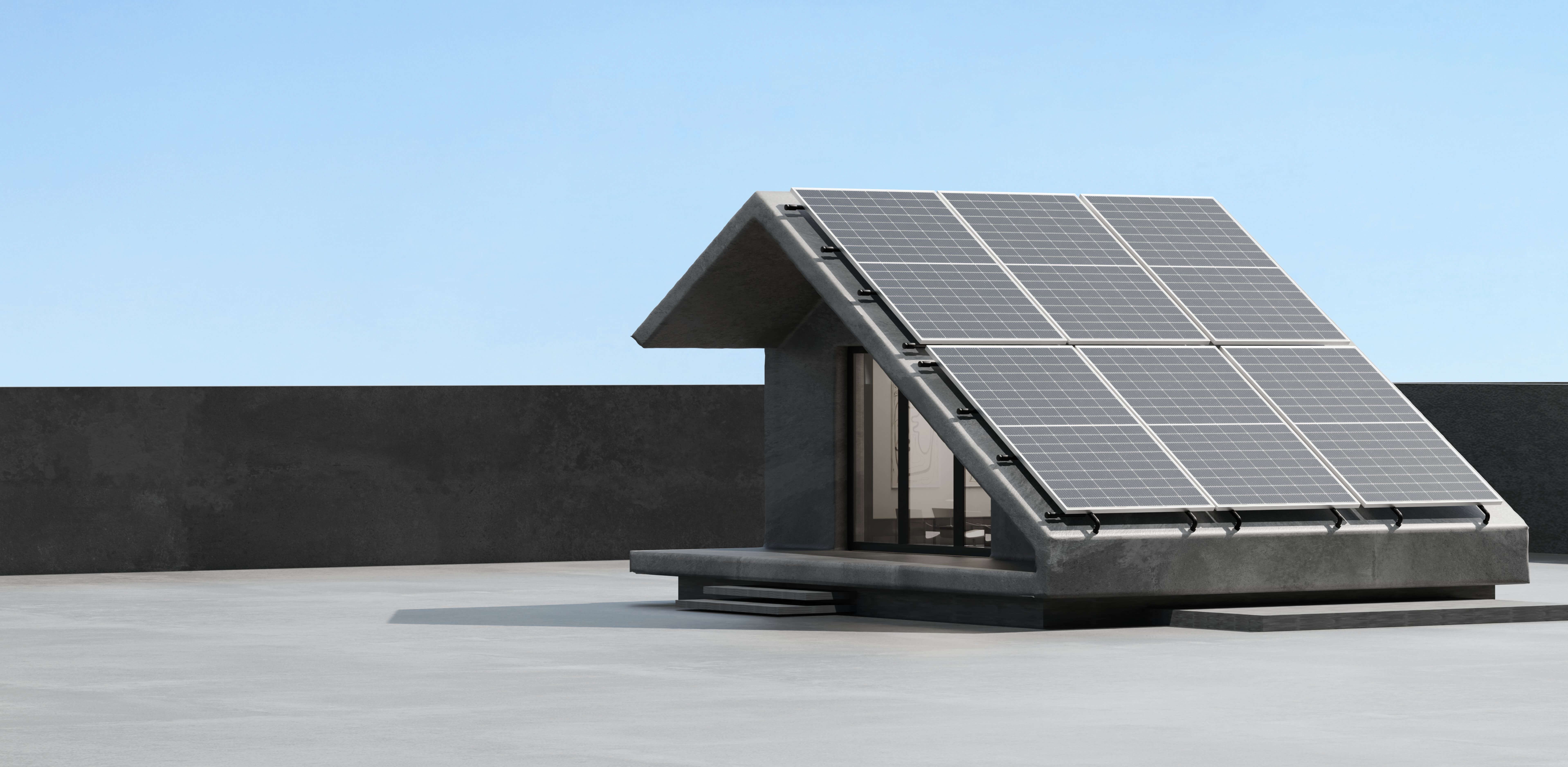 Solavita black solar panels mounted on concrete roof using triangle racking system