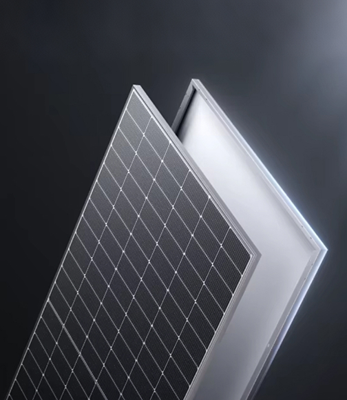 Solavita silver-frame solar panel showing front cell layout and rear backsheet design