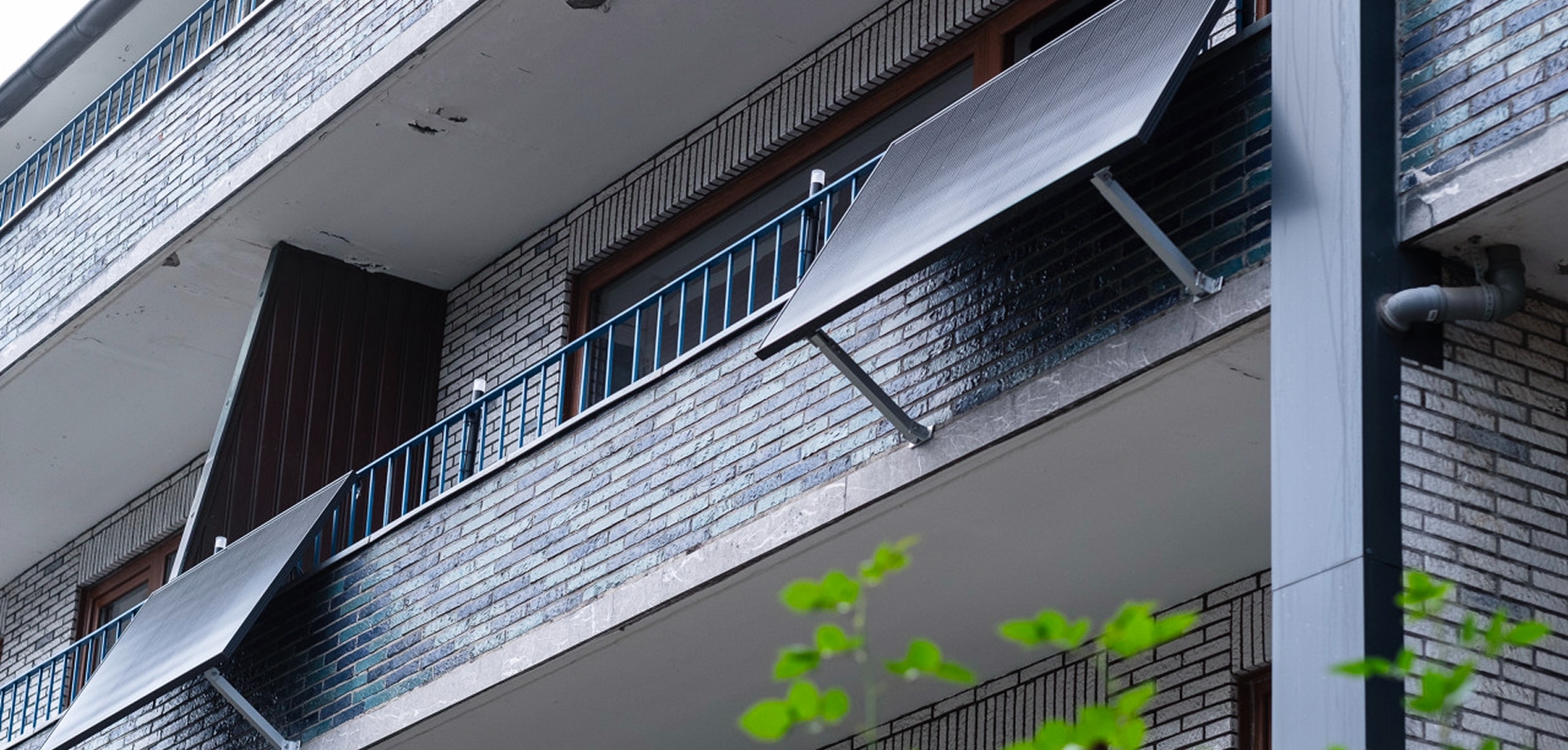 The image features a close-up view of a building