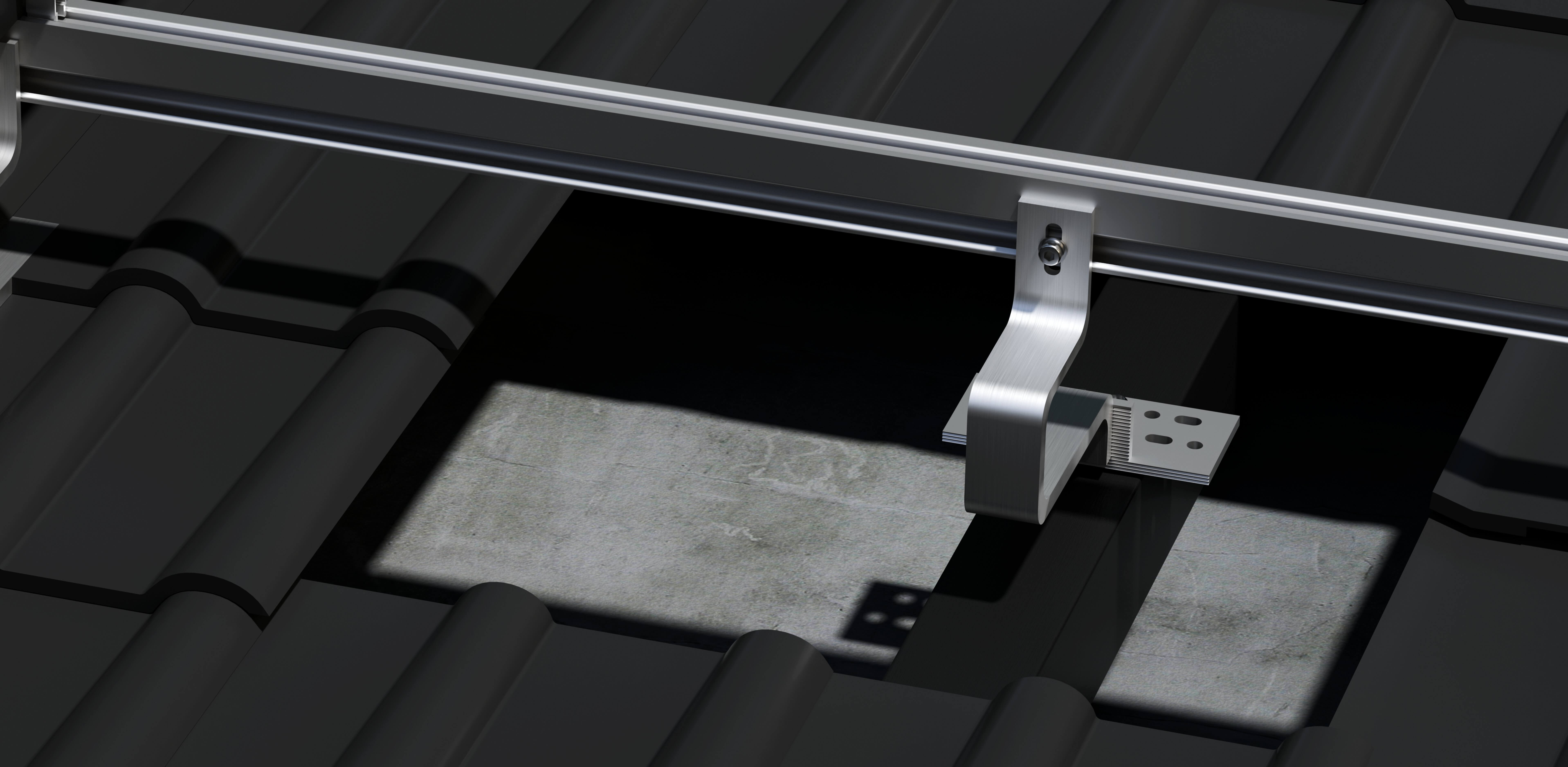 Solavita tile roof solar mounting system with stainless steel hooks and rails