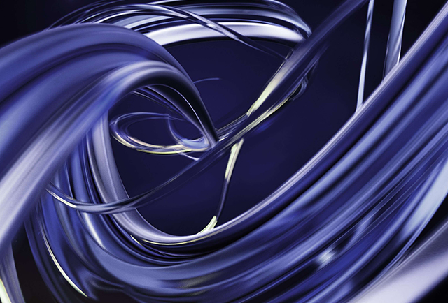 Abstract 3D rendering of dynamic flowing metallic curves on a dark background, symbolizing energy and technology