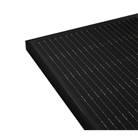 Detailed corner view of Solavita all-black solar panel with sleek monocrystalline cell layout