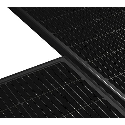 Close-up view of two Solavita solar panels with seamless black frame and cell alignment