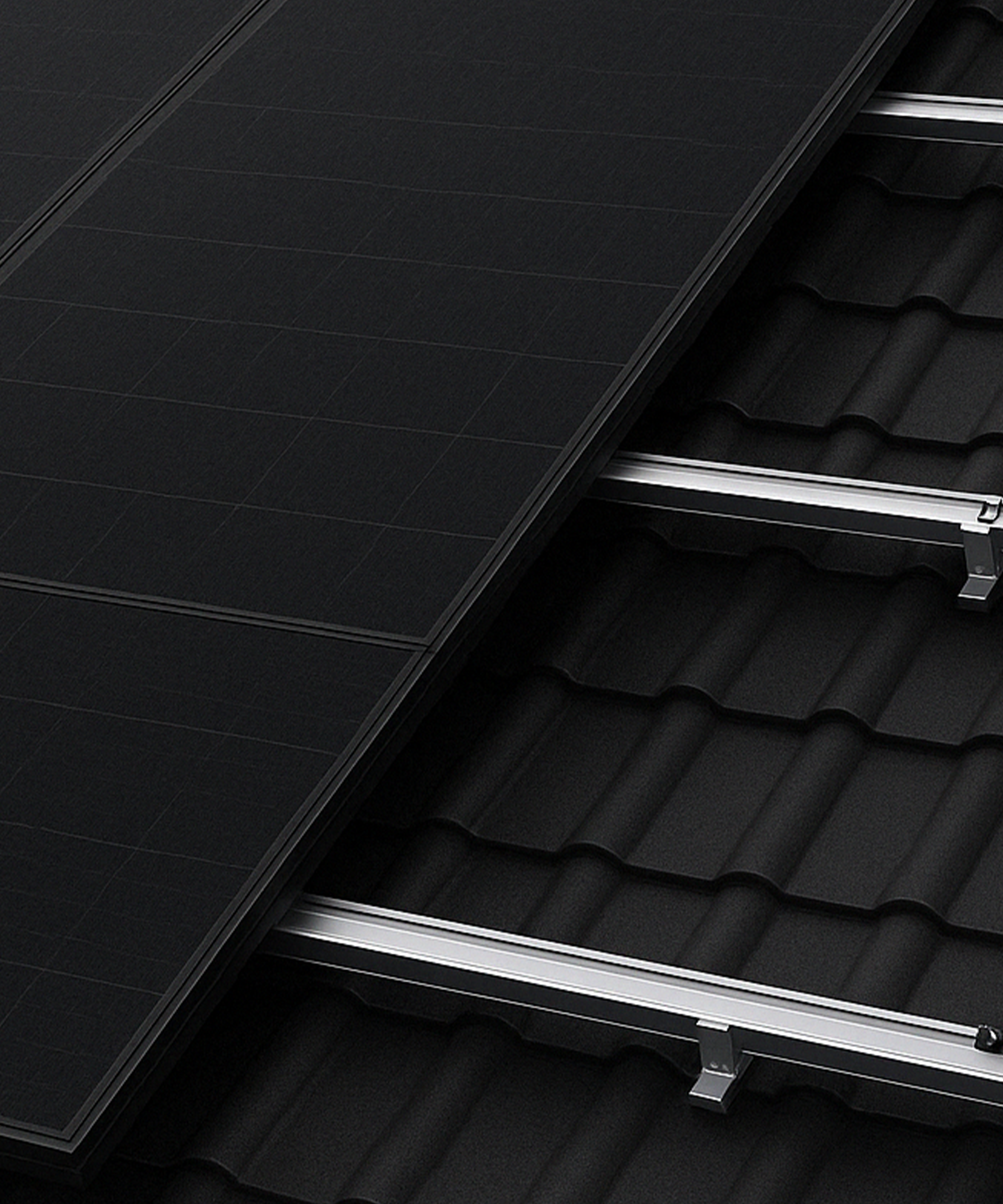 Solavita black solar panel mounted on tiled roof with aluminum rail system